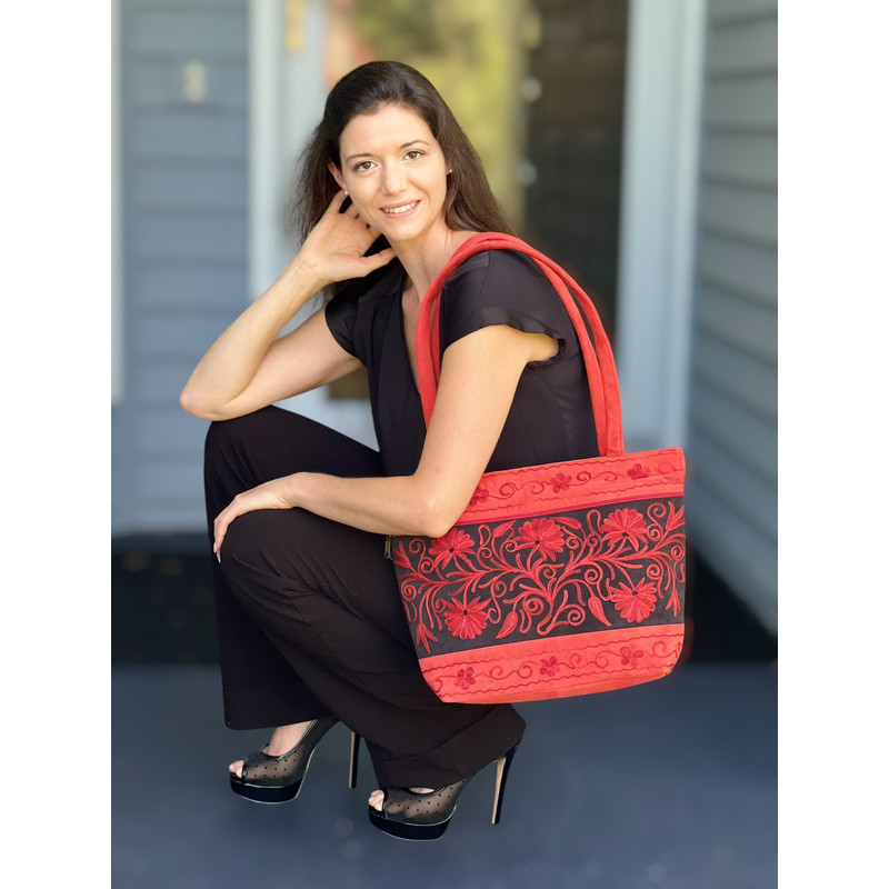 Handcrafted Sustainable Suede Floral Tote Bag 8