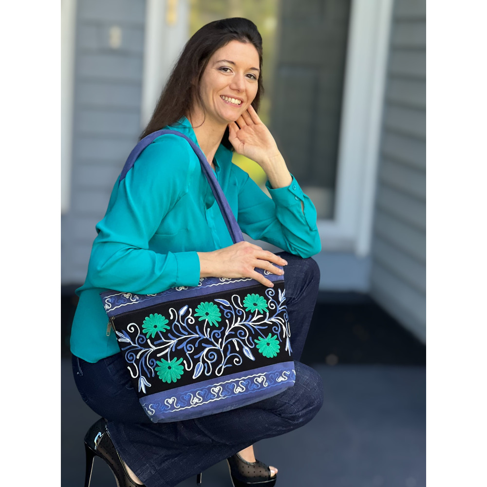 Handcrafted Sustainable Suede Floral Tote Bag 0