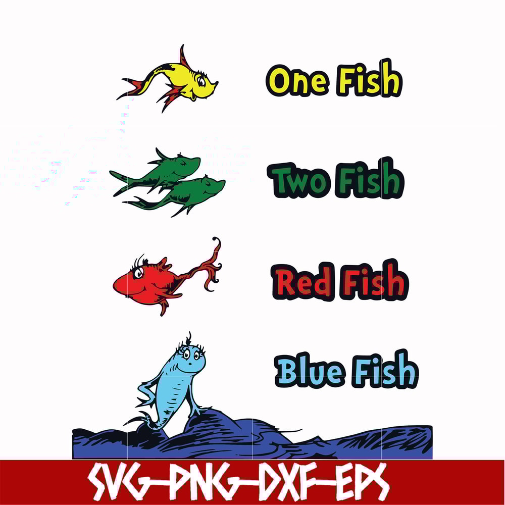 DR00038-One fish two fish red fish blue fish svg, png, dxf, eps file DR00038.jpg