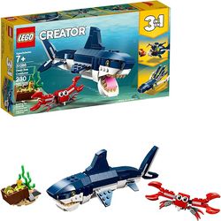 LEGO Creator 3 in 1 Deep Sea Creatures, Transforms from Shark and Crab to Squid to Angler Fish, Sea Animal Toys, Gifts