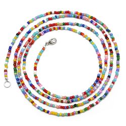 Handmade Multi Color Seed Bead Necklace, Thin 1.5mm Single Strand, Colorful Bead Layering Necklace, Hippy Love Beads