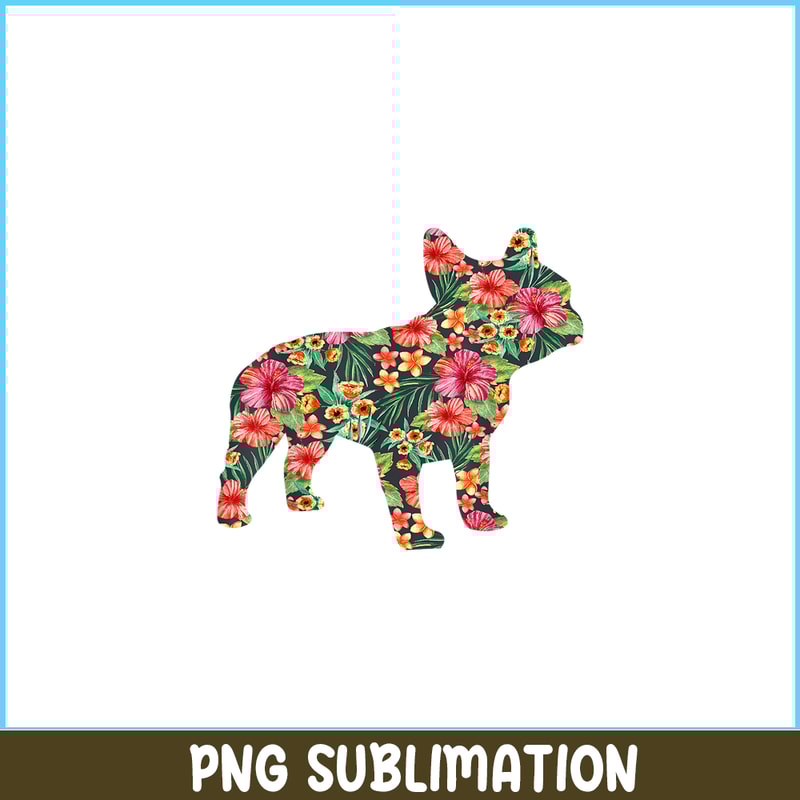 HL16102351-French Bulldog Flower PNG, Floral Frenchie Dog Silhouette PNG, Bulldog Mascot PNG.png
