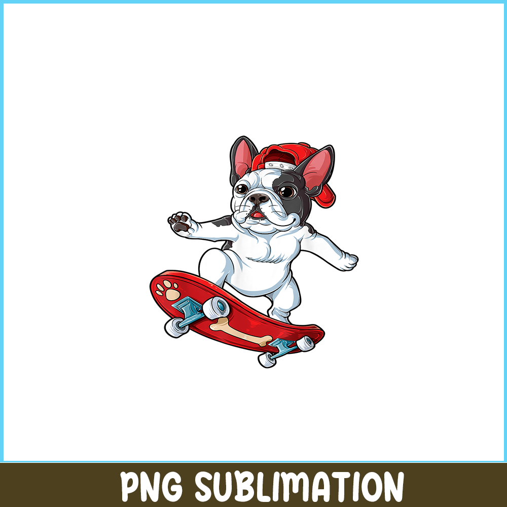 HL16102389-French Bulldog Skateboard PNG, Frenchie Dog Lover PNG, French Dog Artwork PNG.png