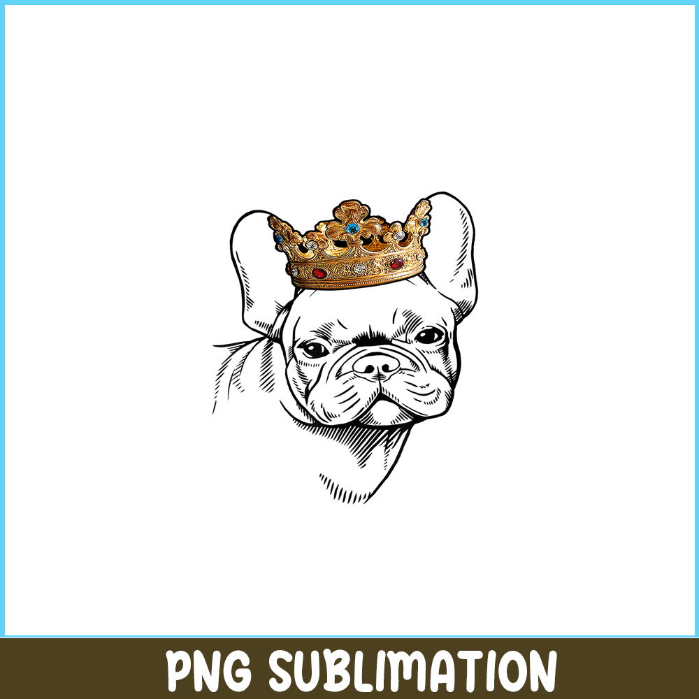 HL161023111-French Bulldog Wearing Crown PNG, Frenchie Dog Lover PNG, French Dog Artwork PNG.png