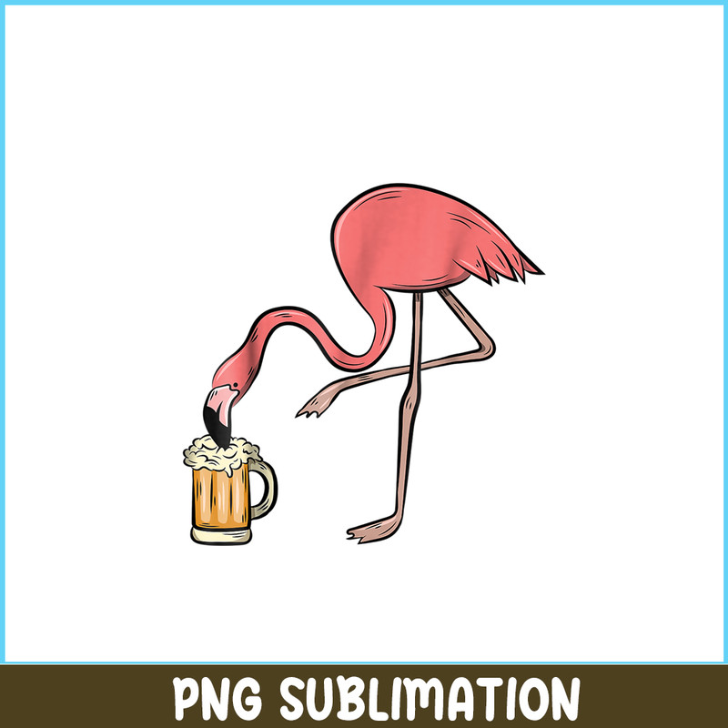 BEER28102322-Flamingo Drinking Beer PNG Funny Pink Flamingo PNG Beer Lover PNG.png