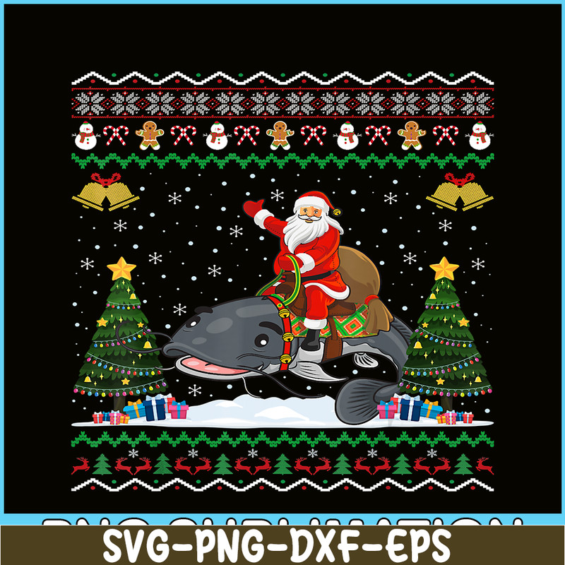 PNG141023119-Catfish Ugly Xmas Gift Funny Santa Riding Catfish Christmas T-Shirt Png.png
