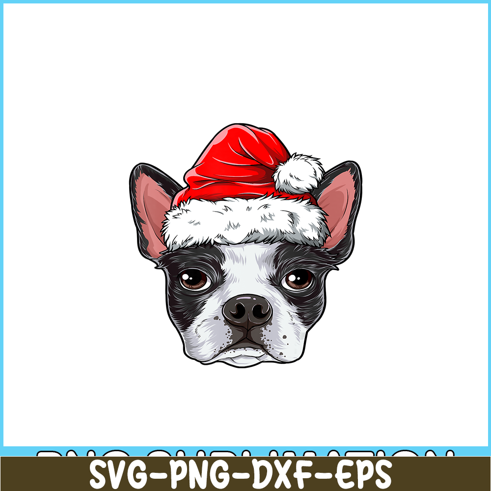 PNG141023104-Boston Terrier Christmas Dog Santa Hat Xmas Boys Kids Girls T-Shirt Png.png