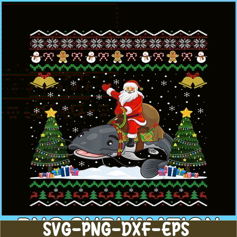 PNG141023119-Catfish Ugly Xmas Gift Funny Santa Riding Catfish Christmas T-Shirt Png.png