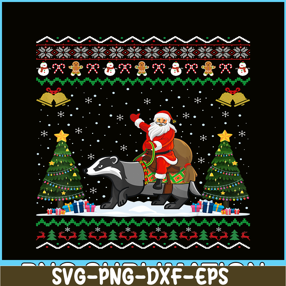 PNG14102382-Badger Ugly Xmas Gift Santa Riding Badger Christmas T-Shirt Png.png