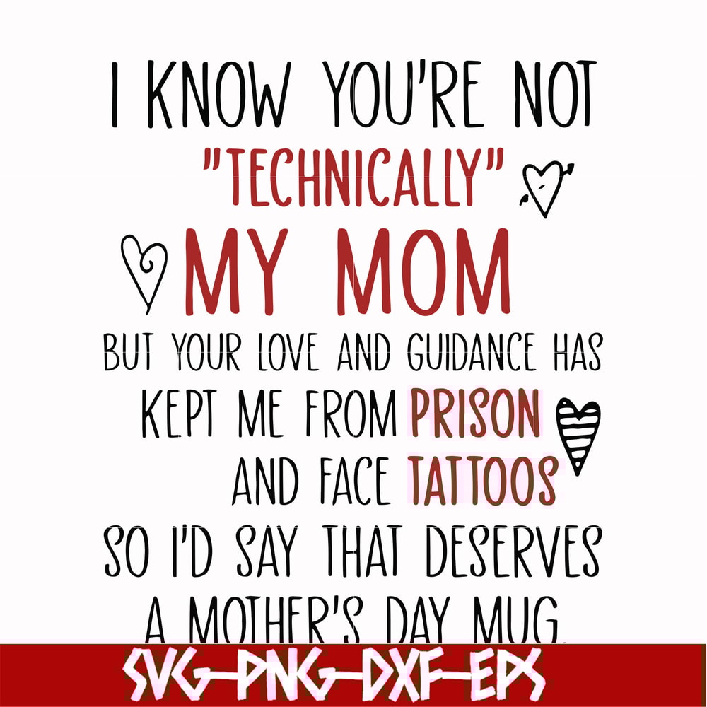 FN000539-I know you're not technical my mom but your love and guidance has kept me from prison and face tattoos so I'd say that deserves a mother's day mug svg,