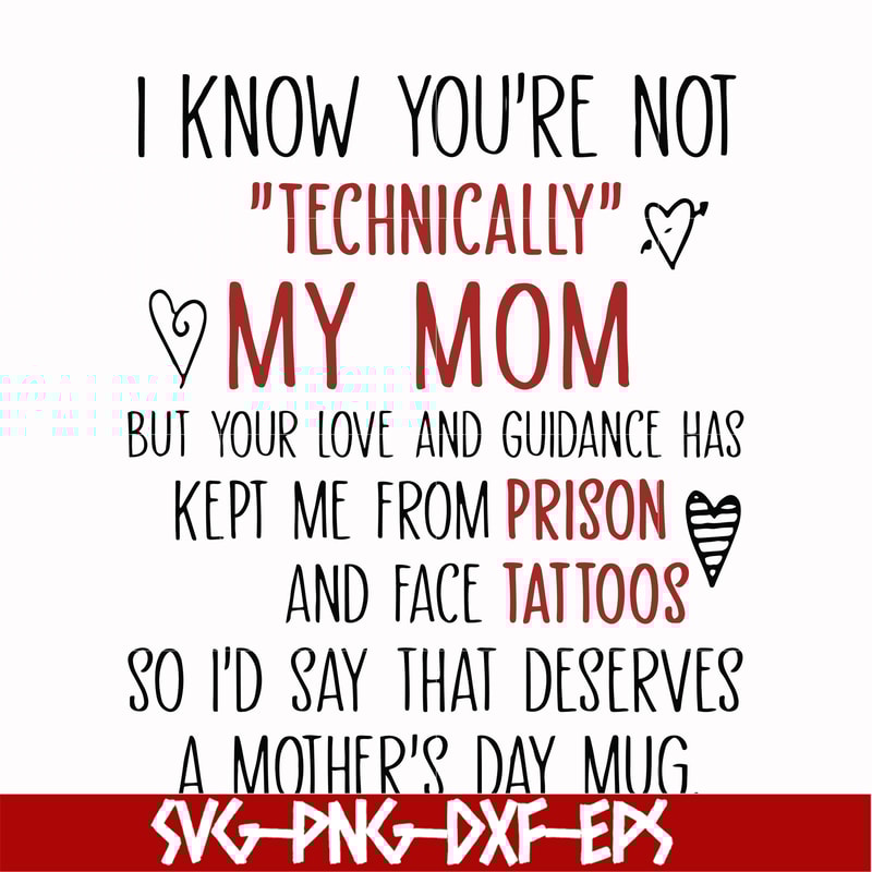 FN000539-I know you're not technical my mom but your love and guidance has kept me from prison and face tattoos so I'd say that deserves a mother's day mug svg,