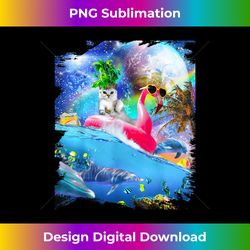 Rainbow Space Galaxy Cat On Flamingo, Dolphin - Timeless PNG Sublimation Download - Customize with Flair
