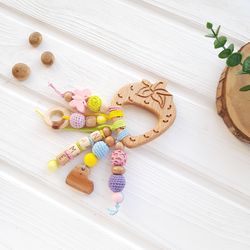 Wooden rattle toy for baby girl strawberry personalized – baby shower favor gift - organic parent gift