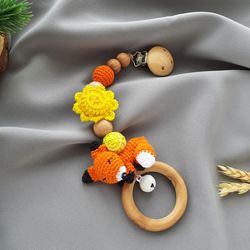 Baby pendant animal toy for Stroller fox - hanging mobile toy - wooden car seat toy rattle - woodland baby shower gift
