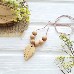 Eco-friendly nursing necklace breastfeeding organic - natural crochet wood mama jewelry - first time mom gift