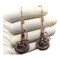Copper Wire Wrapped Labradorite Gemstone Earrings - Handcrafted Bohemian Statement Jewelry
