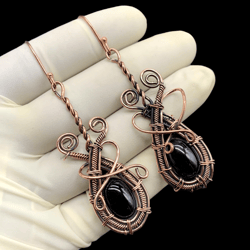 Copper Wire Wrapped Black Onyx Gemstone Earrings - Handcrafted Sophistication and Timeless Glamour
