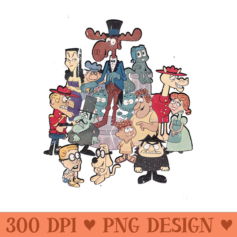 Distressed Rocky, Bullwinkle and Friends Authentic Vintage Style - Sublimation PNG - High Quality 300 DPI