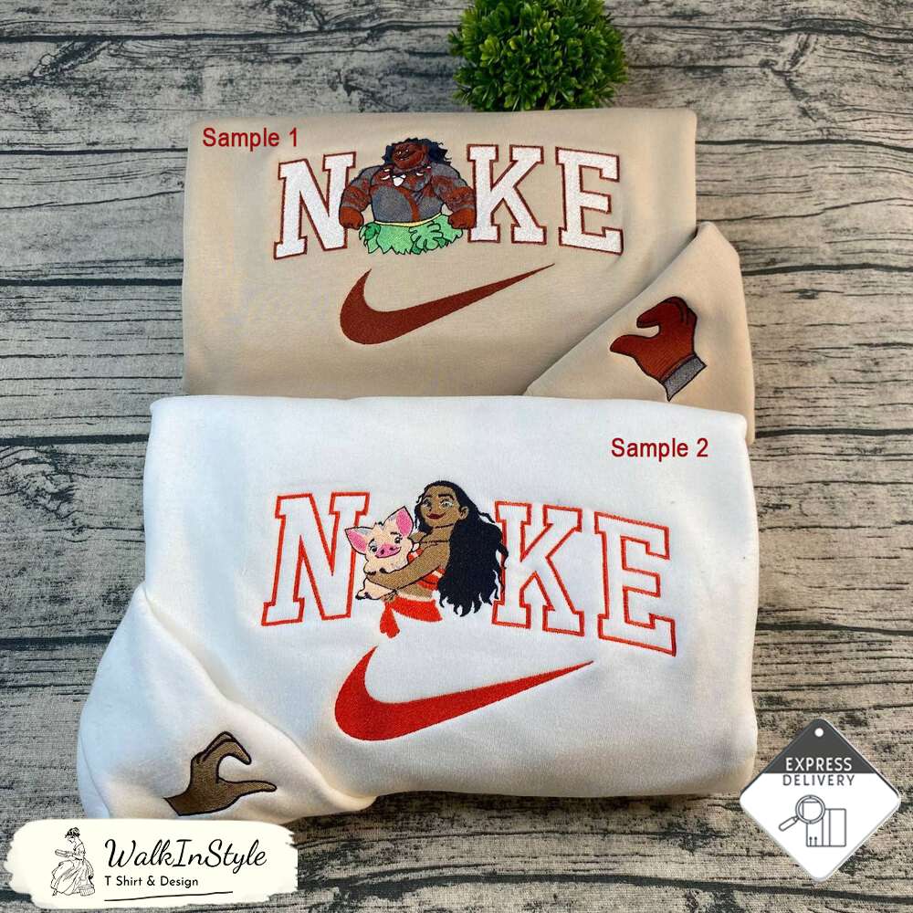 Cute Moana And Maui Disney Nike Embroidered Sweatshirts, Nike Embroidery Matching Couple - Viralustee.jpg