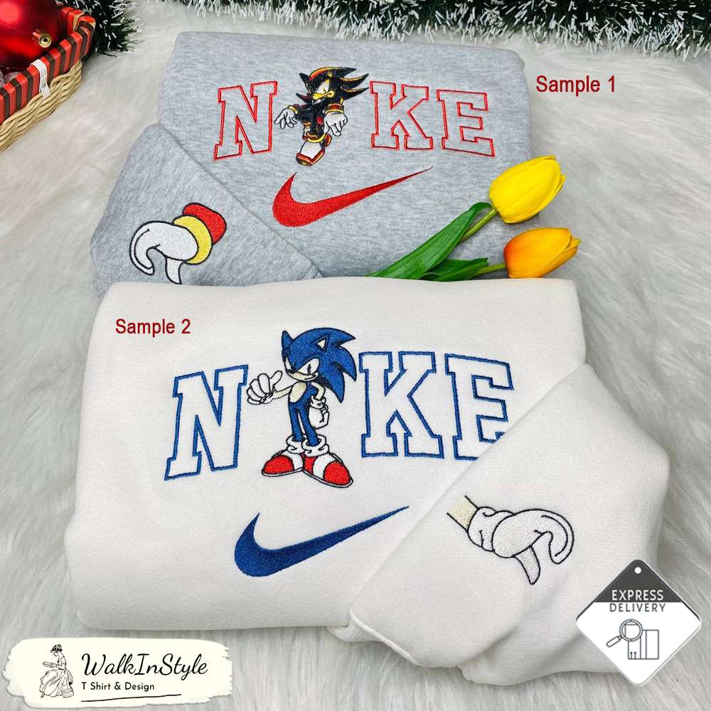 Cute Shadow And Sonic Nike Embroidered Sweatshirts, Nike Embroidery Matching - Viralustee.jpg