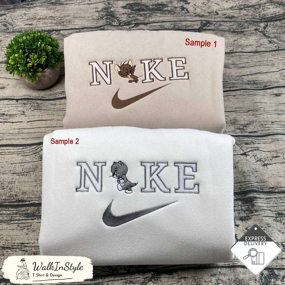 Cute Tom And Jerry Nike Embroidered Sweatshirts, Nike Embroidery Matching Couple - Viralustee.jpg