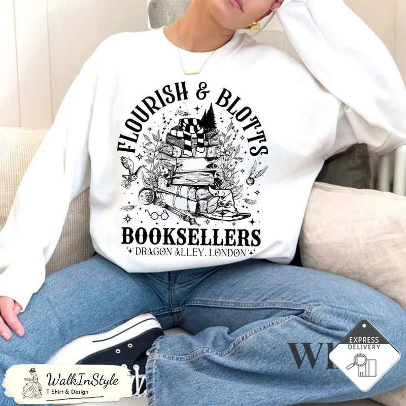Florish And Blotts Booksellers Hogwarts Sweatshirt , Christmas Gift For Potterheads - Viralustee.jpg