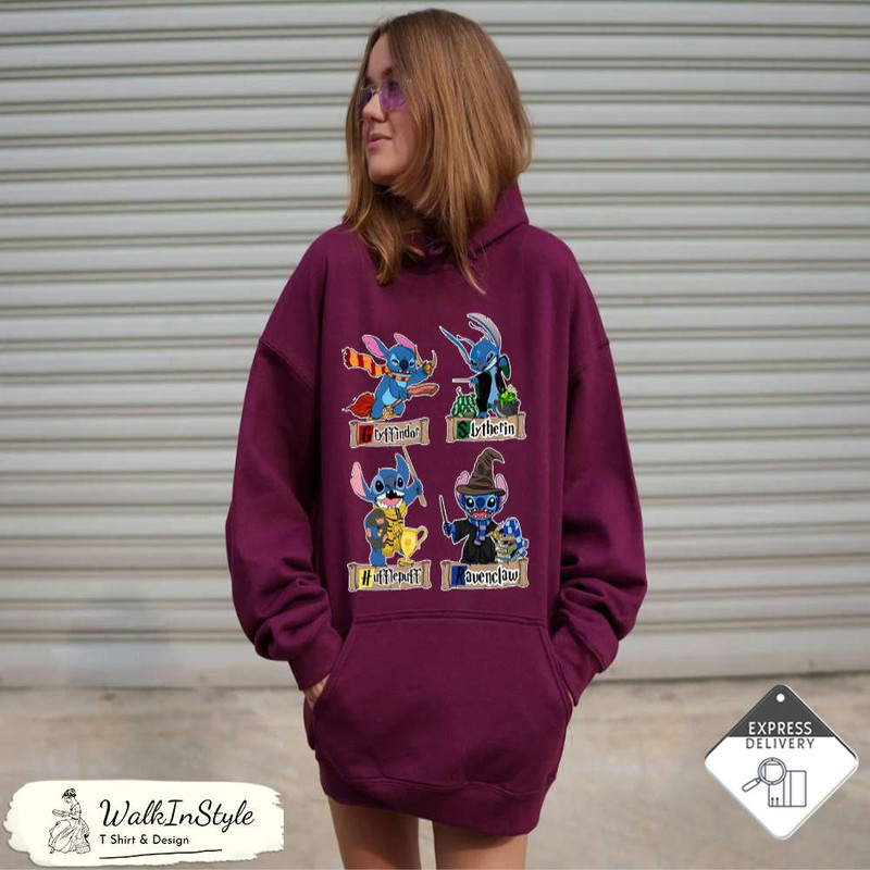 Harry Potter Stitch With Hogwarts Four Houses Sweatshirt, Christmas Gift For Family - Viralustee.jpg