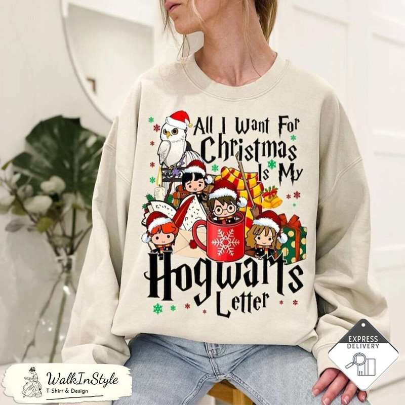 Vintage All I Want For Christmas Letter Shirt, HP Wizard School Christmas Shirt, Hp Christmas Shirt, HP Inspired Shirts, HP Fan Gift - Viralustee.jpg