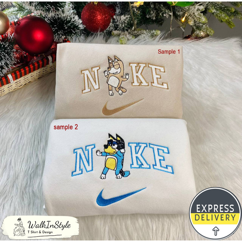 Cute Bluey and Bingo Nike Embroidered Sweatshirts, Nike Embroidery Matching - Viralustee.jpg