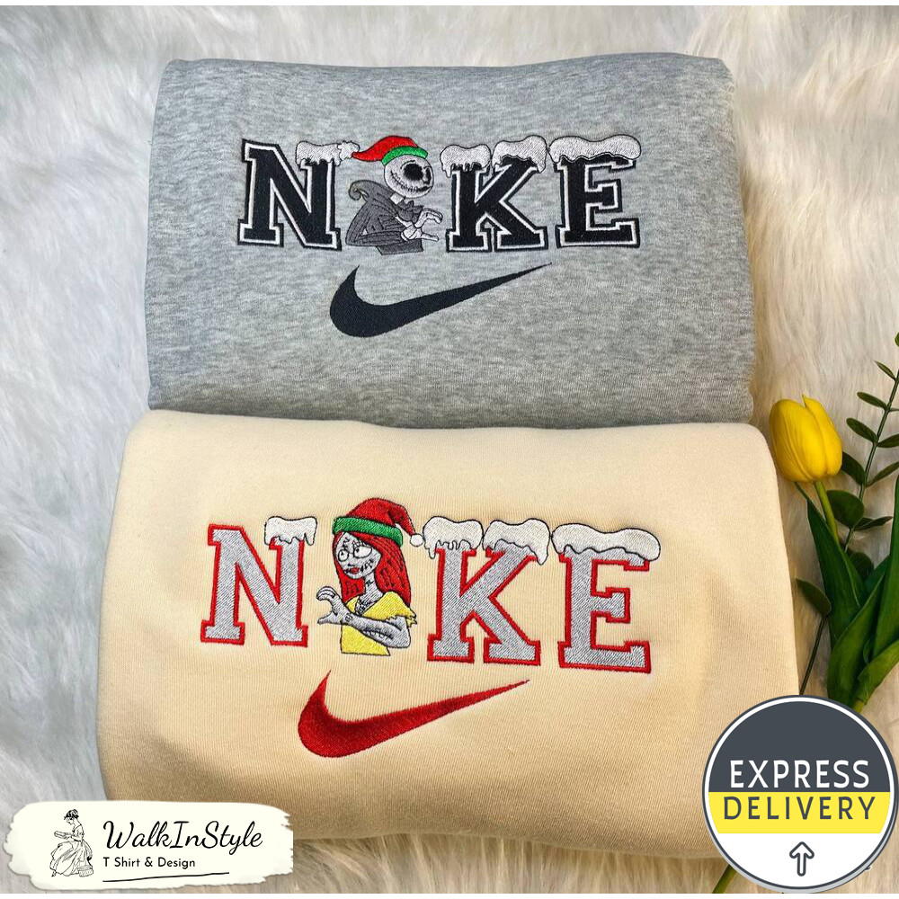 Nike Jack Skellington And Sally Embroidered Sweatshirts Matching, Christmas Nike Embroidery Matching - Viralustee.jpg