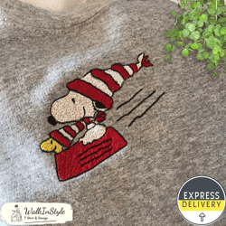 snoopy and woodstock sledding embroidered sweatshirt