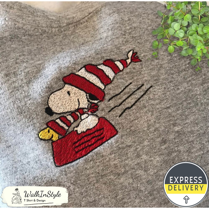 Snoopy and Woodstock Sledding Embroidered Sweatshirt - Viralustee.jpg