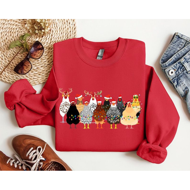 Cute Christmas Chickens Sweatshirt, Funny Christmas Chicken Sweatshirt.jpg