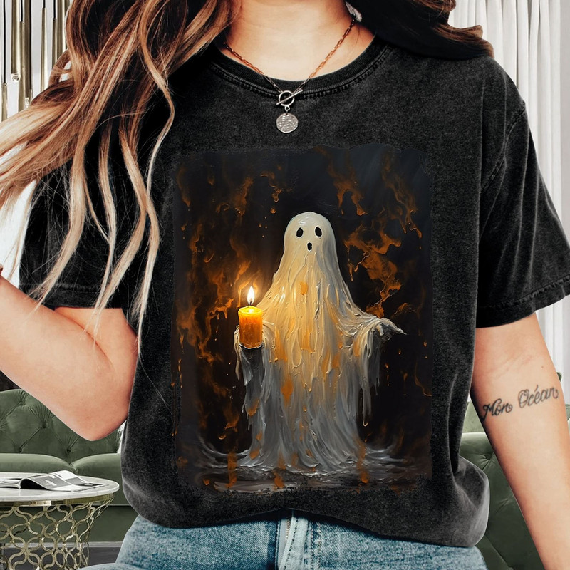 Halloween Shirt, Cute Ghost Holding Candle Shirt, Funny Halloween Tee, Scary Halloween Costumes, Pumpkin Halloween Shirts, Halloween Gift.jpg