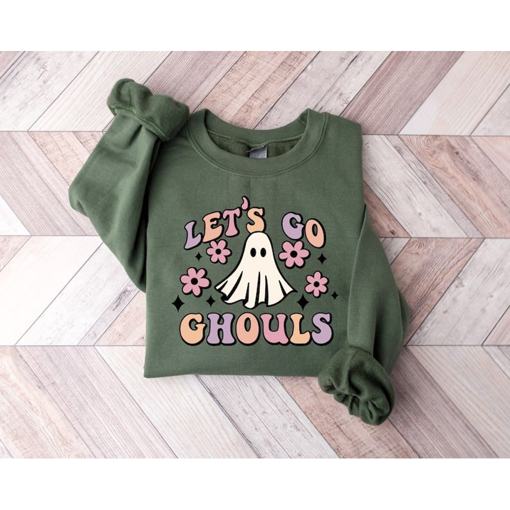 Lets Go Ghouls Sweatshirt Retro Halloween Sweater Funny Ghost Halloween Sweatshirt Halloween Costume.jpg