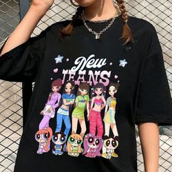 powerpuff x newjeans shirt, newjeans get up 2nd album tee, newjeans kpop tee, minjii haerin hanni hyein danielle newjean