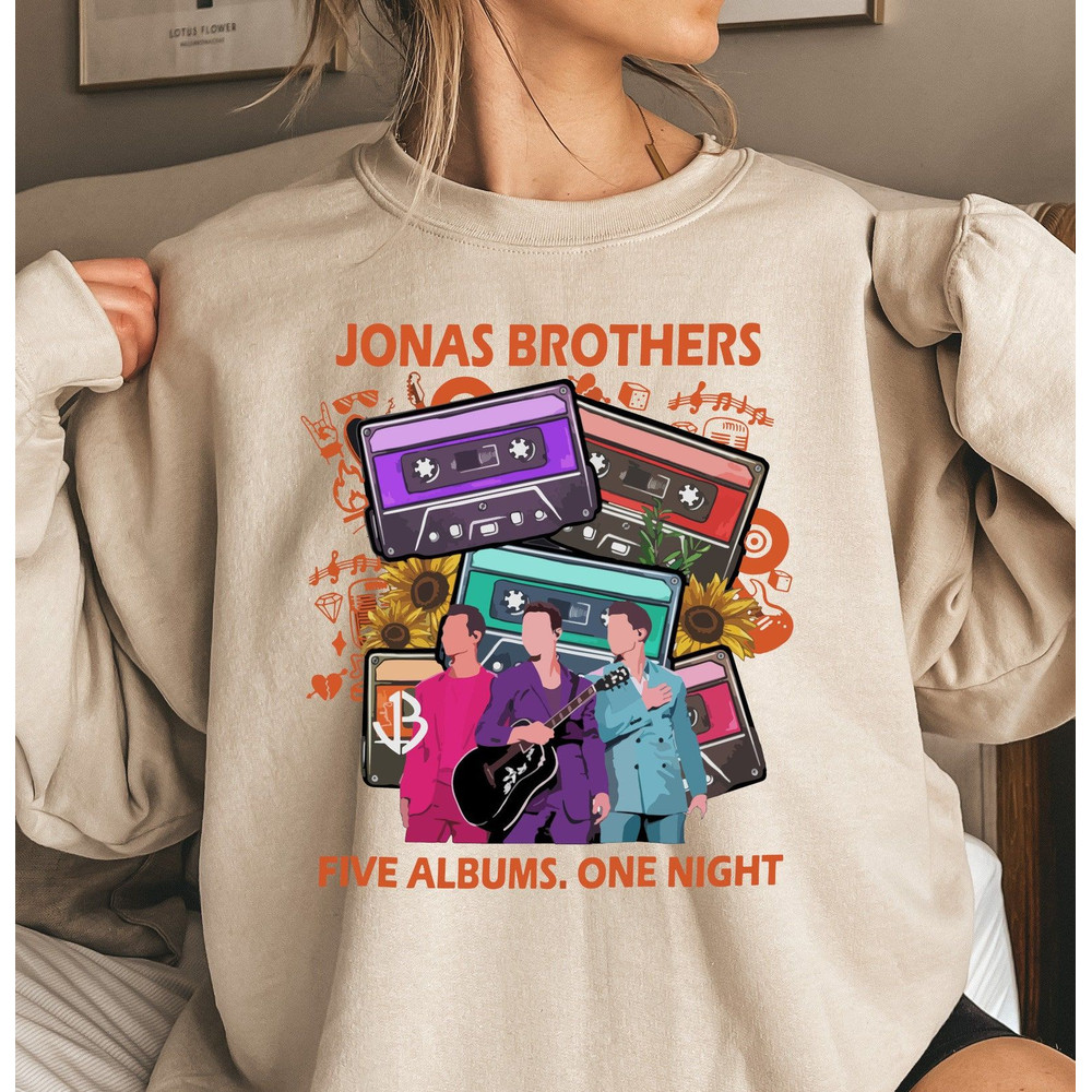 Retro Jonas Brothers Cassette Sweatshirt, Jonas Cassette Sweatshirt, Jonas Brothers Merch, 5 Albums 1 Night Tee, Jonas The Eras Tour 2023.jpg