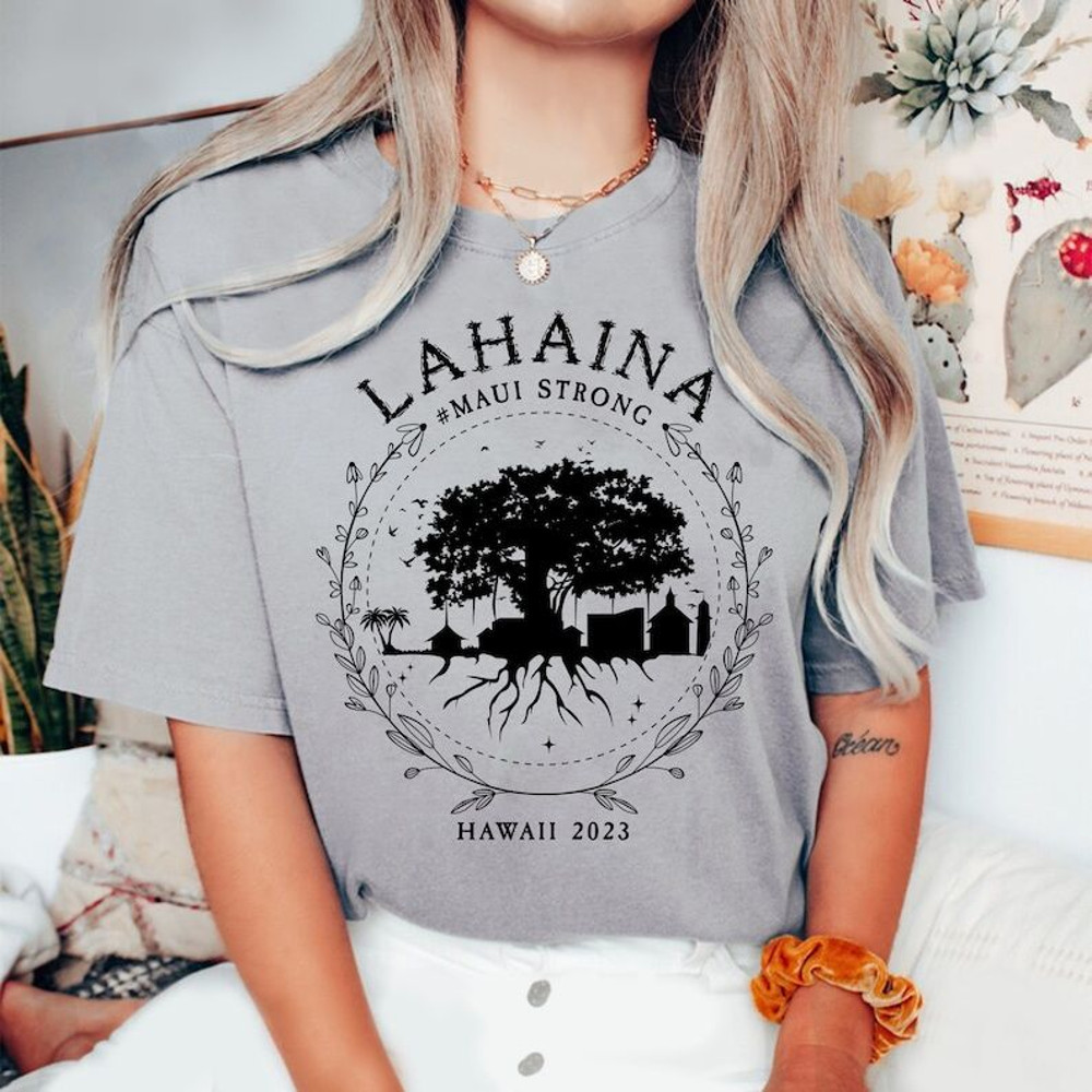 Supportive Golden Maui Strong Shirt, Lahaina Banyan Tree,Maui Hawaii Shoreline Tshirt, All Profits Donated Support Maui Fire Victims shirt.jpg