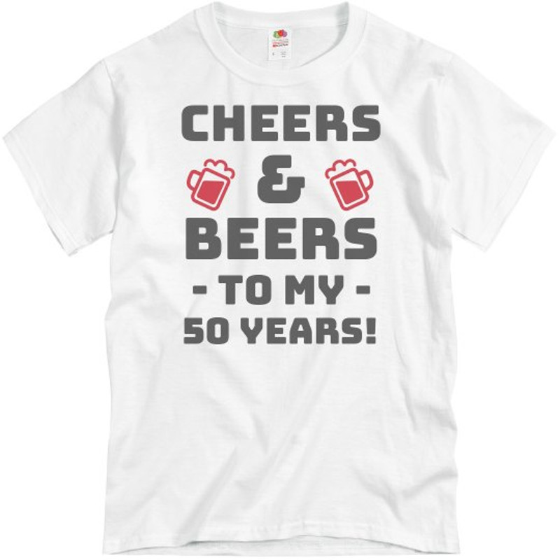 CHEERS AND BEERS TO 50! - Unisex Basic Promo T-Shirt  FunnyShirts.jpg