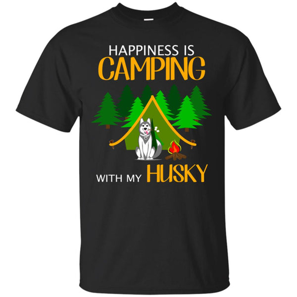 Happiness Is Camping With My Husky T Shirts.jpg