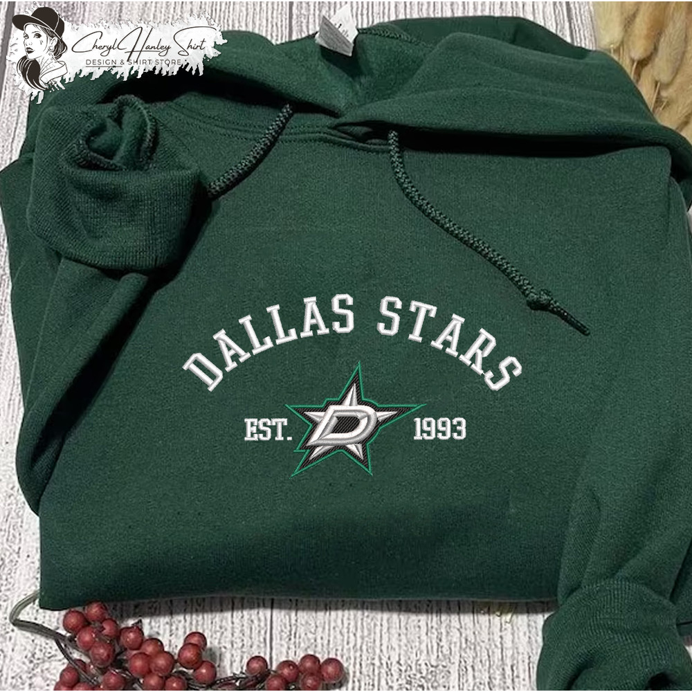 Dallas Stars Embroidered Sweatshirt, NHL Embroidered Sweater, Embroidered NHL Shirt, Hockey Embroidered Hoodie.jpg