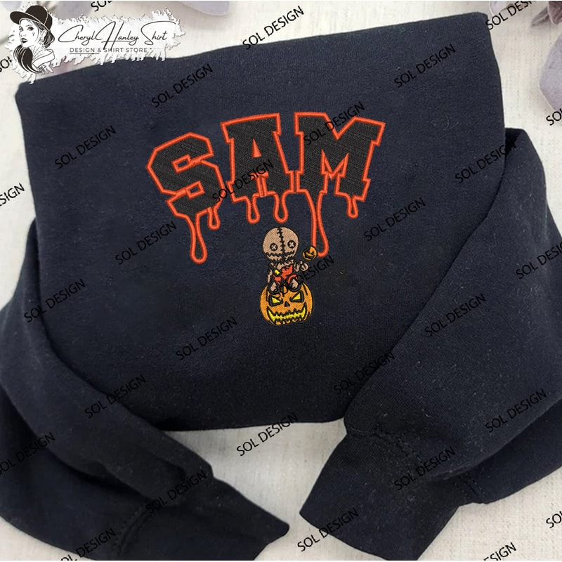 Sam Halloween Drop Blood Embroidered Crewneck, Horror Characters Embroidered Hoodie, Halloween Tshirt, Unisex Shirt.jpg
