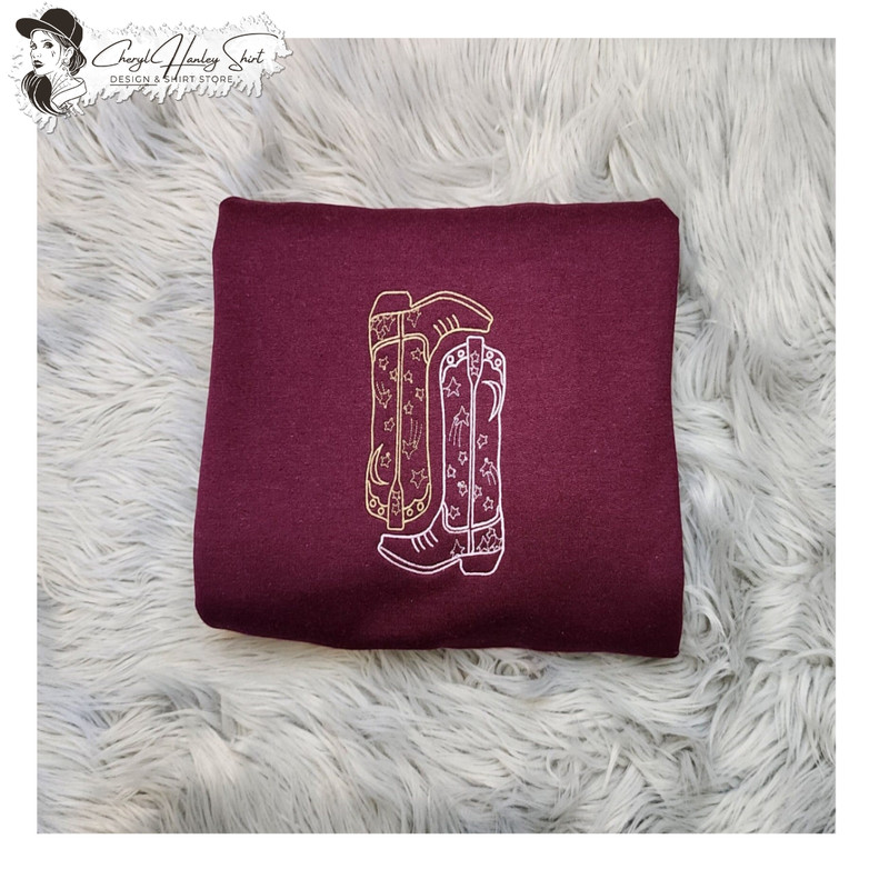 Cowgirl Boots Embroidered Crewneck Shirt - Western Style Shirt - Gift for her.jpg