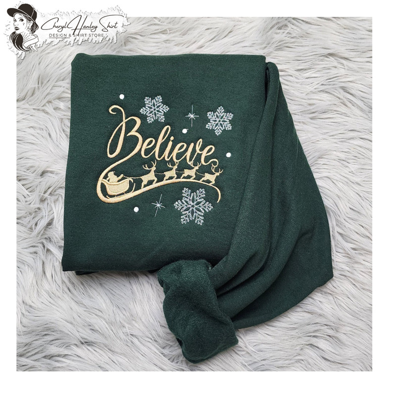 Embroidered Believe Sweatshirt - Embroidered Santa Believe Snow Flakes Unisex Sweatshirt or Hooded Sweatshirt, Christmas Gift.jpg