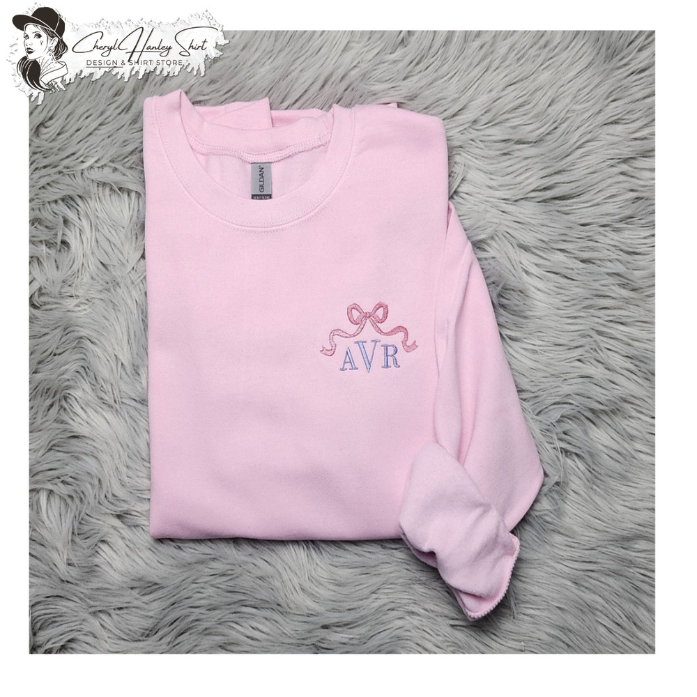 Embroidered Bow Ribbon Monogrammed Crewneck - Delicate Bow Embroidery Personalized Crewneck - Monogram Crewneck  - Gift for Her.jpg