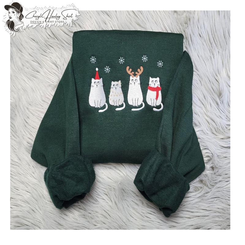 Embroidered Christmas Cats Sweatshirt - Christmas Meowy Happy Cat Embroidered Unisex Sweatshirt or Hooded Sweatshirt.jpg