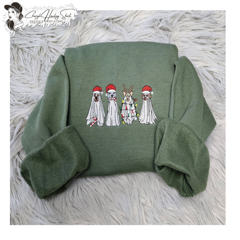 Embroidered Christmas Ghost Dogs - Embroidered Dogs Sweatshirt - Christmas Ghost Dogs Embroidered Unisex Sweatshirt or Hooded Sweatshirt.jpg