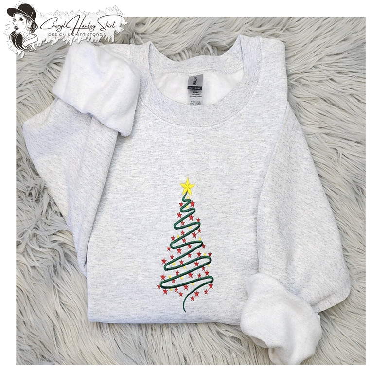 Embroidered Christmas Tree Sweatshirt - Christmas Tree Embroidered Unisex Crewneck Sweatshirt or Hooded Sweatshirt.jpg