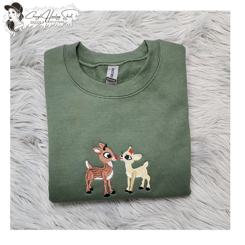 Embroidered Classic Rudolph and Clarice Sweatshirt - Embroidered Holiday Apparel Santa's Reindeer Unisex  sweatshirt.jpg