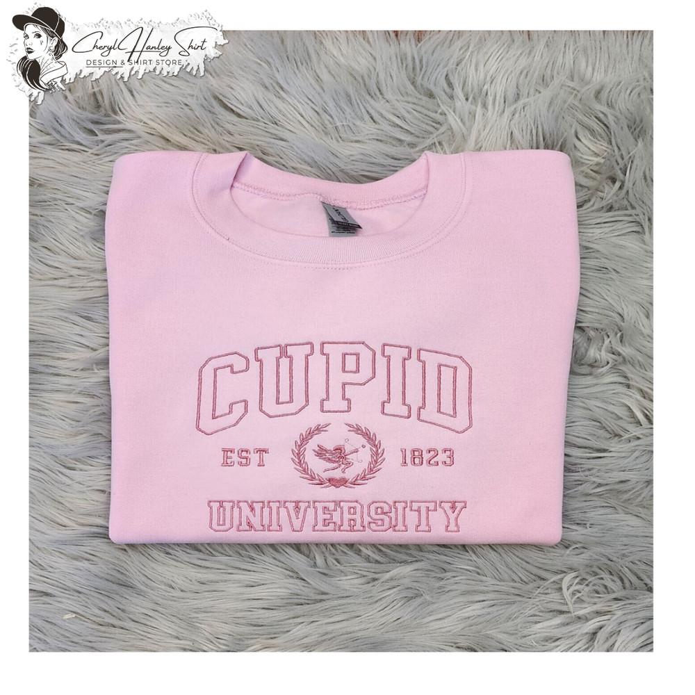 Embroidered Cupid University Sweatshirt - Valentine's Day Sweatshirt Crewneck or Hooded Sweatshirt - Customizable Thread Color.jpg